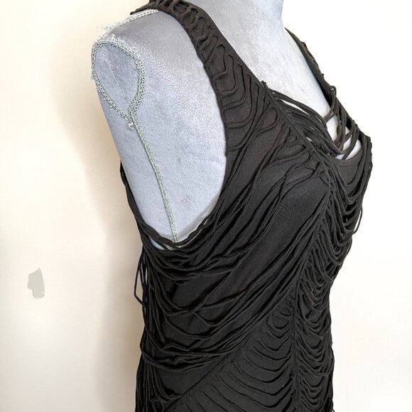 Allsaints Strappy Mummy Dress Black Size 12 Medium Cotton Fringe Tattered Gothic - Picture 7 of 15